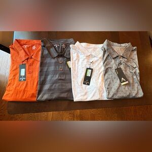 4 Antigua Men's 2XL Polo Shirts in Orange, Black, White, and Gray. NWT Lot of 4